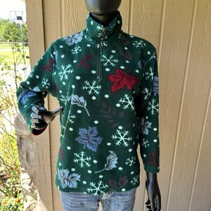 Lavon Holiday Winter Pattern Pullover Womens Petite Small 1/4‎ Zip Fleece Leaf